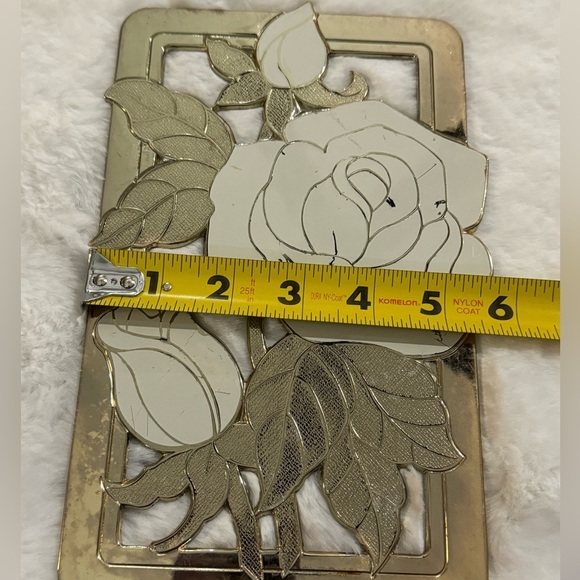 VTG MCM Trivet WMA ROGERS LTD Gold Cream Roses Japan 5.5"x 9" Wall Decor Floral - Picture 10 of 10